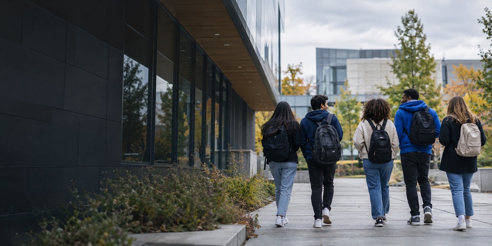 Illustrative photograph of students walking across a campus